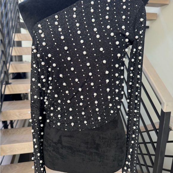 New Elegant Black Beaded Women's Pearl Top size XS - Picture 5 of 9